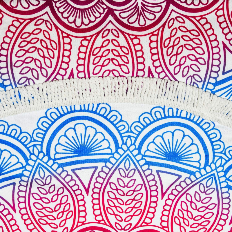 Okrugli plažni ručnik od mikrovlakana s flamingom i tropskim cvijećem, s resicama, 150D vlakna, otisnuto, težina 200–300 g