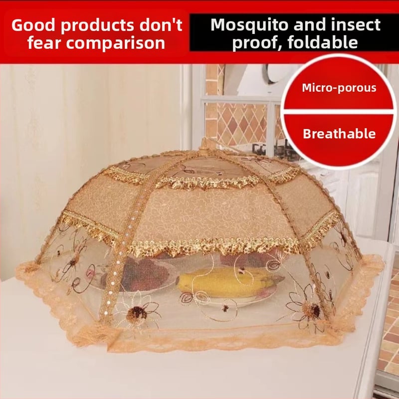 Lėkštės dangtelis su nėriniu, sulankstomas tinklinis dangtis nuo musių ir uodų, korėjietiško stiliaus, išleistas 2023