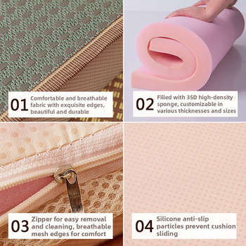 Krēsla spilvens ar biezāku sūkļa pildījumu, pretslīdēt dizains paaugstināšanai; audums no vīnogu šķiedras; pildījums: putas