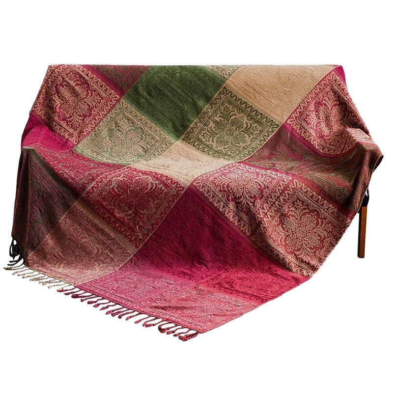Chenille navlaka za kauč, za kutnu sofu, doiljski stil, uzorci: pruge, geometrijski i biljni