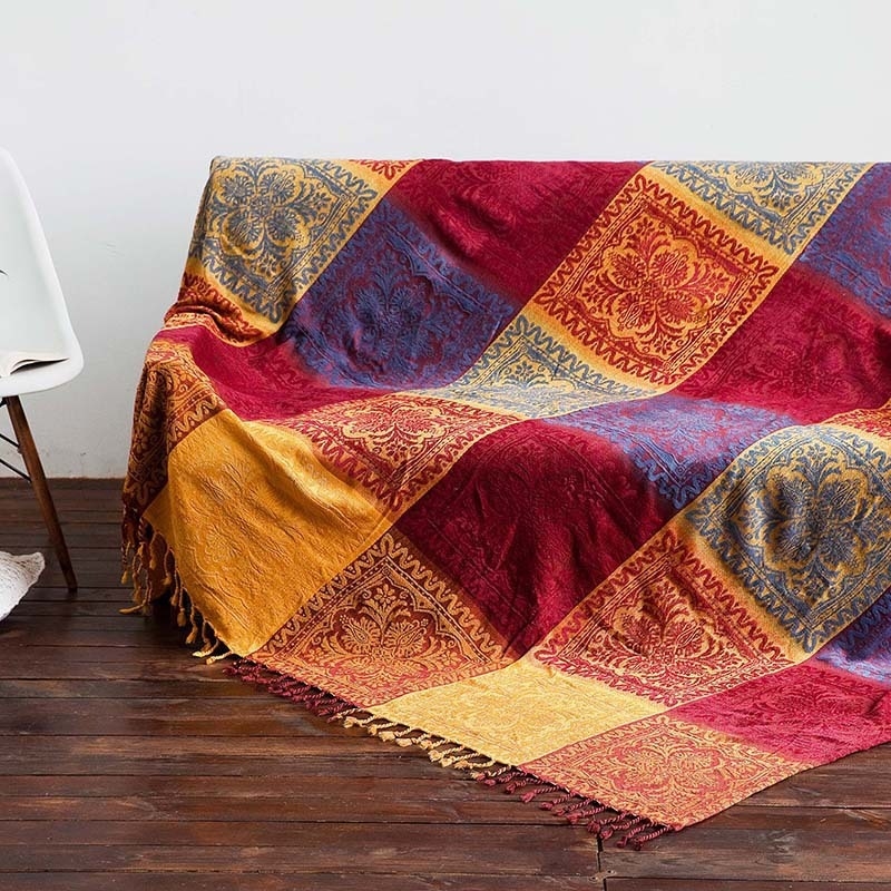 Chenille navlaka za kauč, za kutnu sofu, doiljski stil, uzorci: pruge, geometrijski i biljni