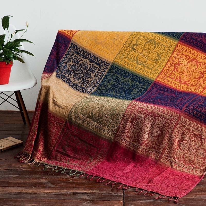 Chenille navlaka za kauč, za kutnu sofu, doiljski stil, uzorci: pruge, geometrijski i biljni