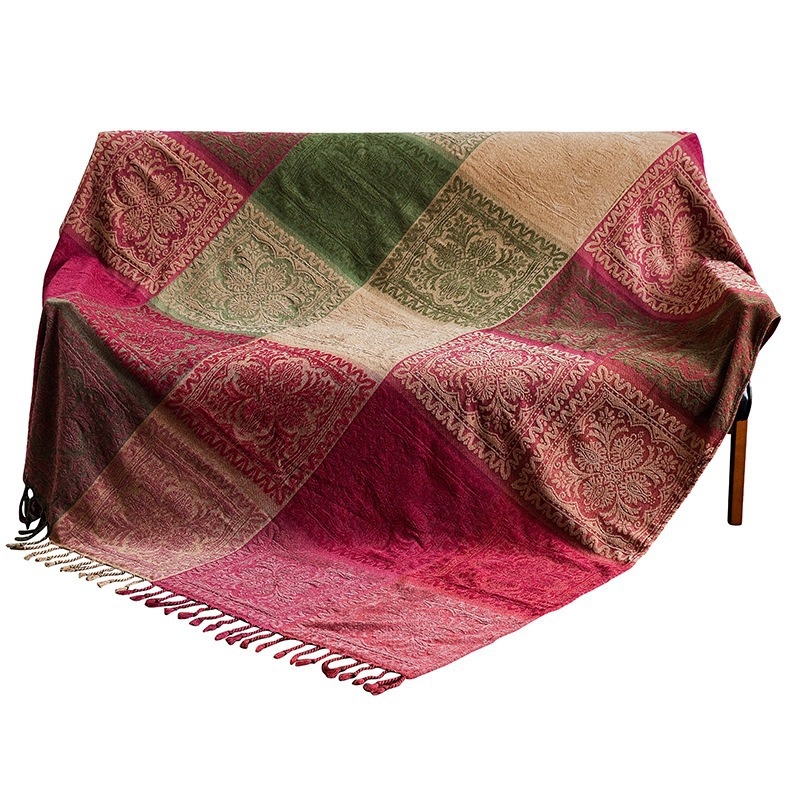 Chenille navlaka za kauč, za kutnu sofu, doiljski stil, uzorci: pruge, geometrijski i biljni