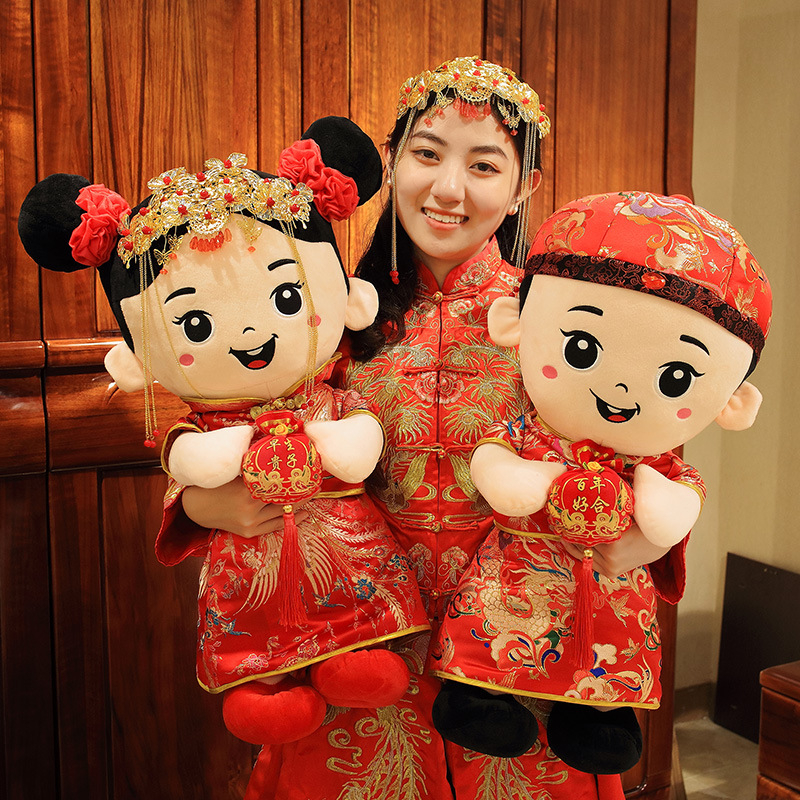 Zifan flanelinės lovos lėlės pora – vestuvinė dovana ir jaunavedžių kambario dekoras