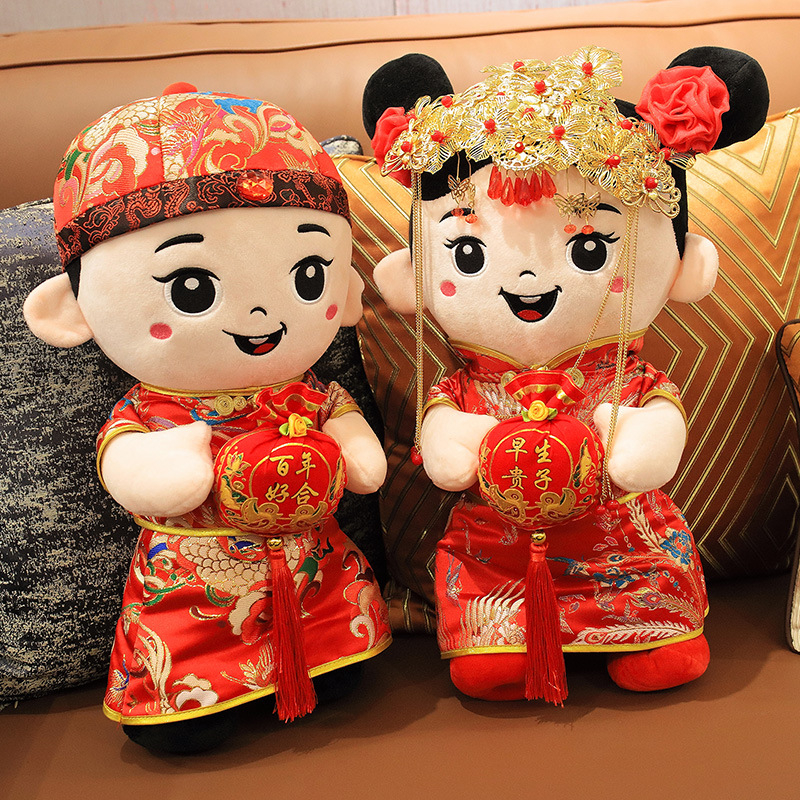 Zifan flanelinės lovos lėlės pora – vestuvinė dovana ir jaunavedžių kambario dekoras