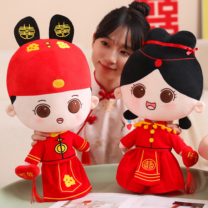 Zifan flanelinės lovos lėlės pora – vestuvinė dovana ir jaunavedžių kambario dekoras