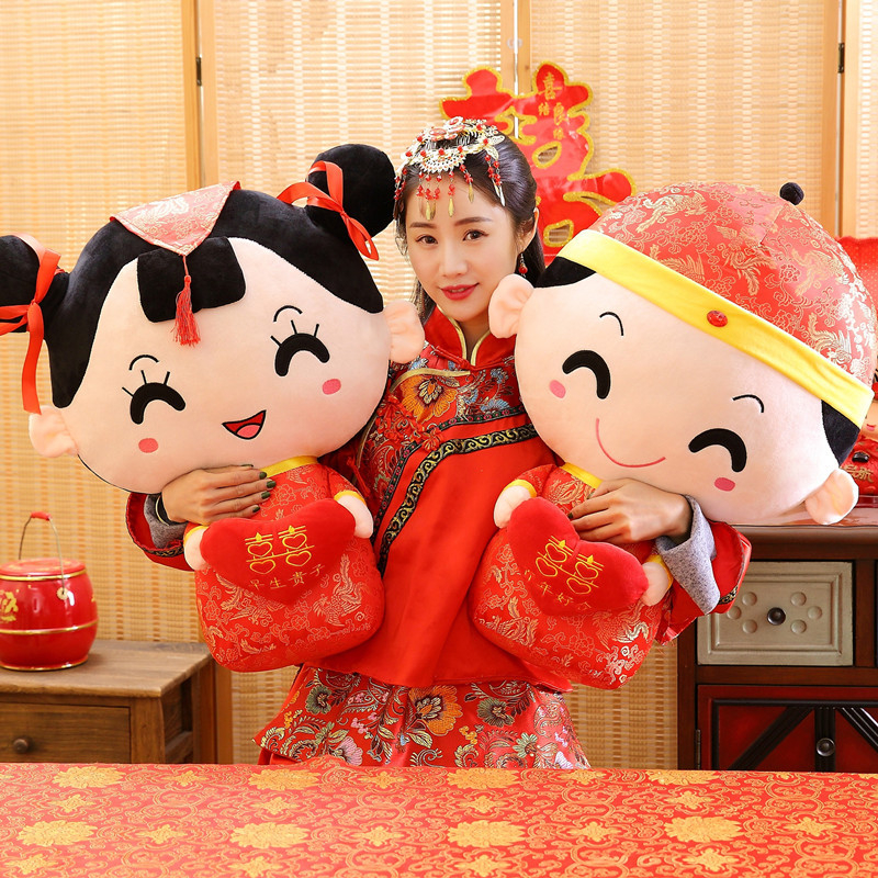 Zifan flanelinės lovos lėlės pora – vestuvinė dovana ir jaunavedžių kambario dekoras