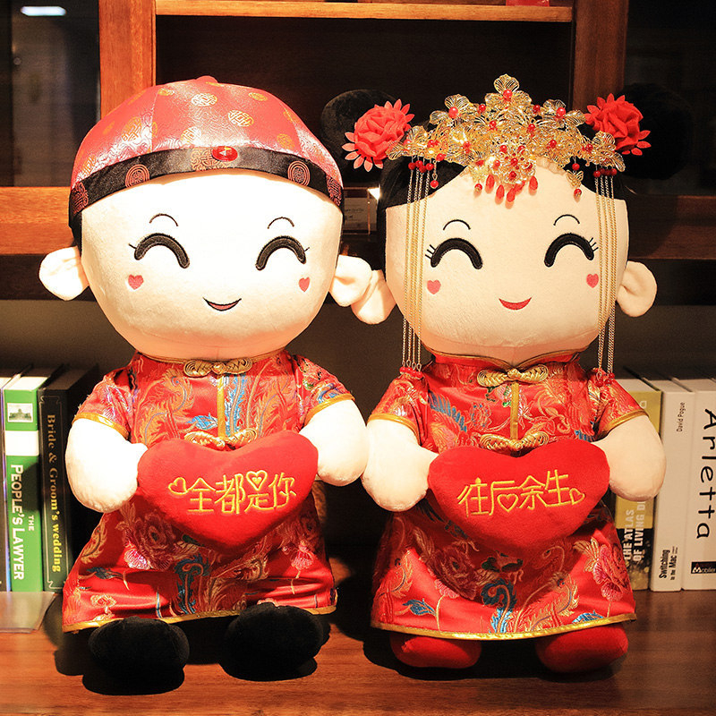 Zifan flanelinės lovos lėlės pora – vestuvinė dovana ir jaunavedžių kambario dekoras