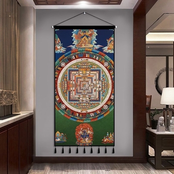 Zidna tapiserija s tibetanskom Budom u Thangka dizajnu — pravokutnog oblika, etničkog stila, digitalni ispis toplinskog prijenosa, mogućnost prilagodbe
