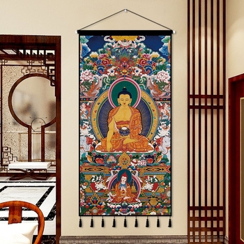 Zidna tapiserija s tibetanskom Budom u Thangka dizajnu — pravokutnog oblika, etničkog stila, digitalni ispis toplinskog prijenosa, mogućnost prilagodbe