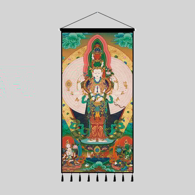 Zidna tapiserija s tibetanskom Budom u Thangka dizajnu — pravokutnog oblika, etničkog stila, digitalni ispis toplinskog prijenosa, mogućnost prilagodbe