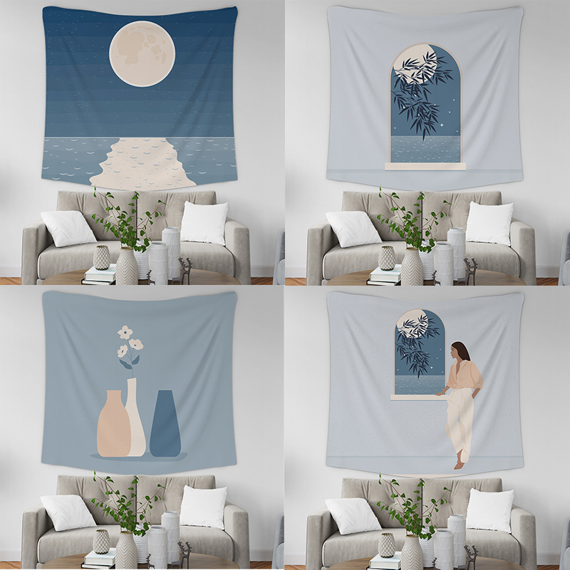 Poliesterski goblen za zid, kvadratnog oblika, krajolik uzorak, strojno tkan, pogodan za dnevni boravak i spavaću sobu