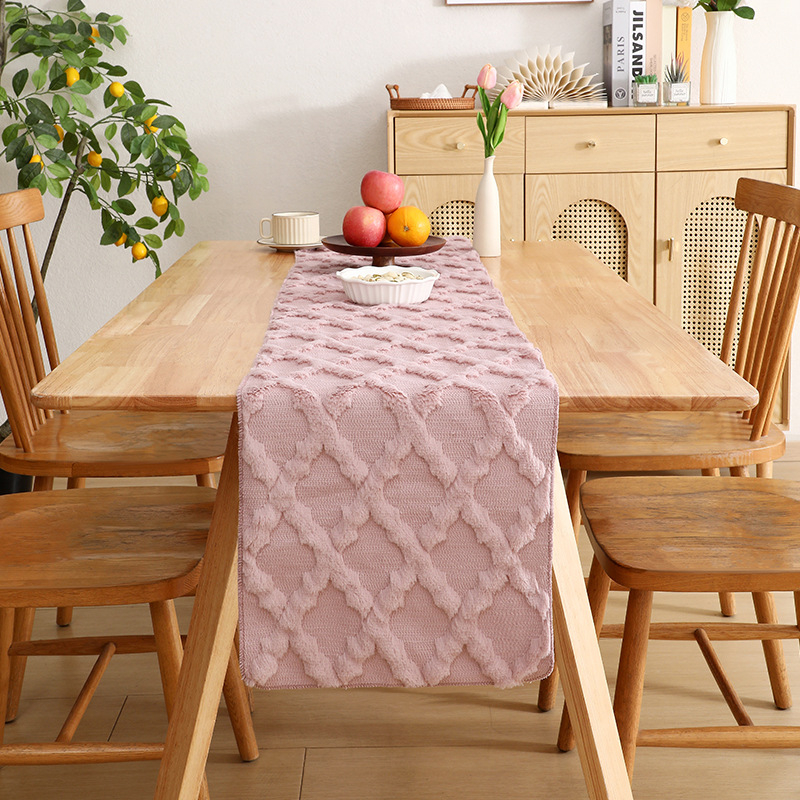 Stolni runner s plišastom prešivanom tkaninom, mrežasti geometrijski uzorak, 80% glavni materijal, 10% poliester; pogodan za dnevni boravak, spavaću sobu, radnu sobu i restoran (80% glavni materijal, 10% poliester, plišasti prešiv, mrežasti uzorak)