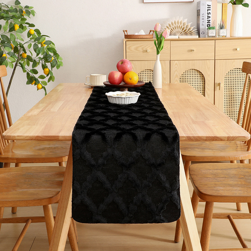 Stolni runner s plišastom prešivanom tkaninom, mrežasti geometrijski uzorak, 80% glavni materijal, 10% poliester; pogodan za dnevni boravak, spavaću sobu, radnu sobu i restoran (80% glavni materijal, 10% poliester, plišasti prešiv, mrežasti uzorak)