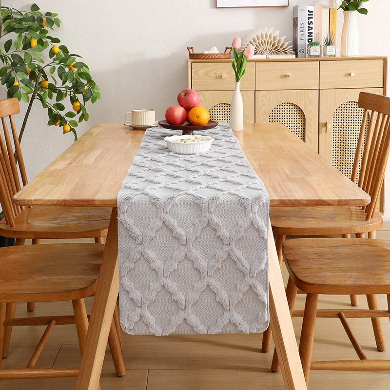 Stolni runner s plišastom prešivanom tkaninom, mrežasti geometrijski uzorak, 80% glavni materijal, 10% poliester; pogodan za dnevni boravak, spavaću sobu, radnu sobu i restoran (80% glavni materijal, 10% poliester, plišasti prešiv, mrežasti uzorak)