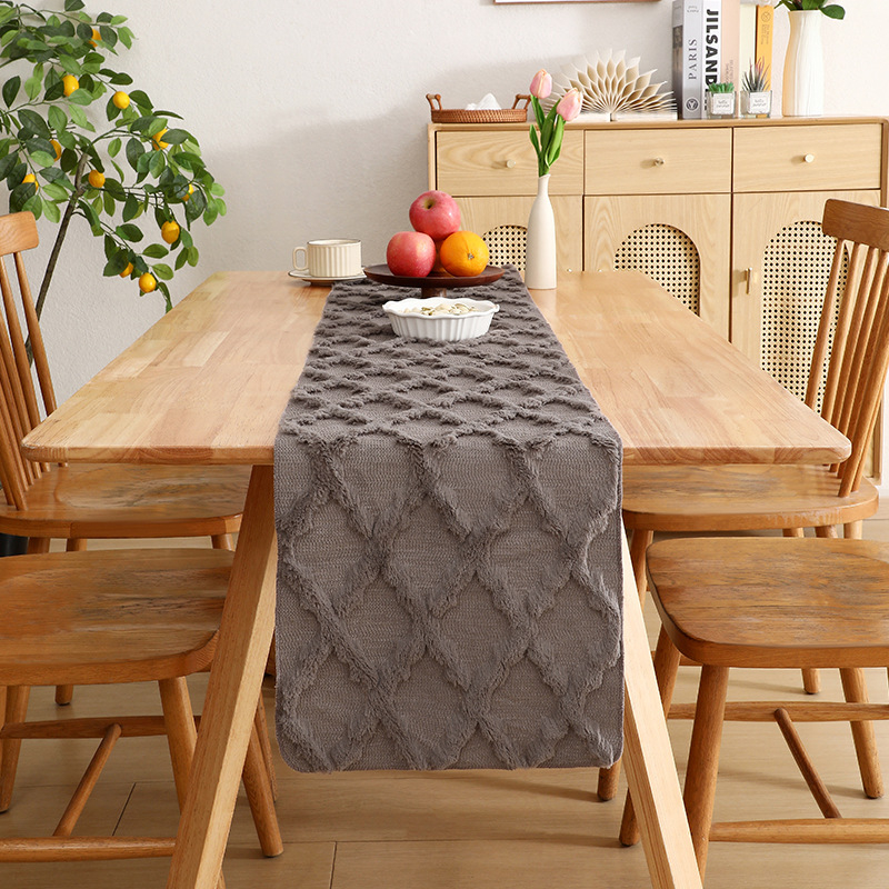 Stolni runner s plišastom prešivanom tkaninom, mrežasti geometrijski uzorak, 80% glavni materijal, 10% poliester; pogodan za dnevni boravak, spavaću sobu, radnu sobu i restoran (80% glavni materijal, 10% poliester, plišasti prešiv, mrežasti uzorak)