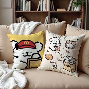 Jastučnica s flanelom, PP pamuk punjenje, motiv crtani psić, prilagodljiv dizajn, kremasti stil