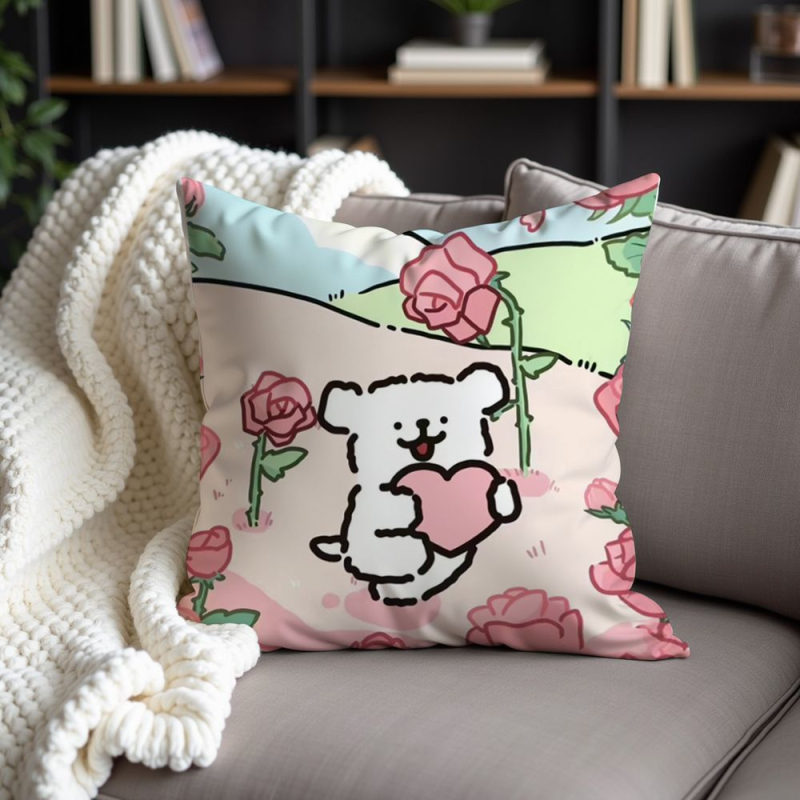 Jastučnica s flanelom, PP pamuk punjenje, motiv crtani psić, prilagodljiv dizajn, kremasti stil