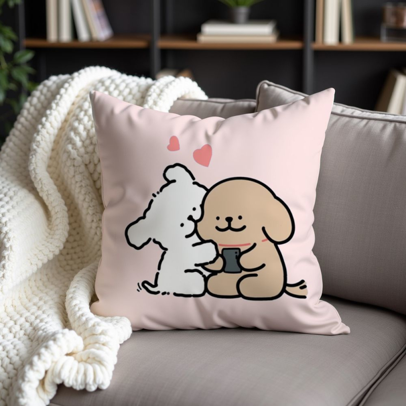 Jastučnica s flanelom, PP pamuk punjenje, motiv crtani psić, prilagodljiv dizajn, kremasti stil