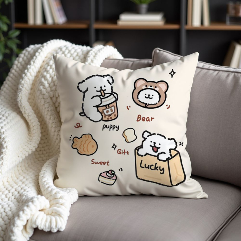 Jastučnica s flanelom, PP pamuk punjenje, motiv crtani psić, prilagodljiv dizajn, kremasti stil