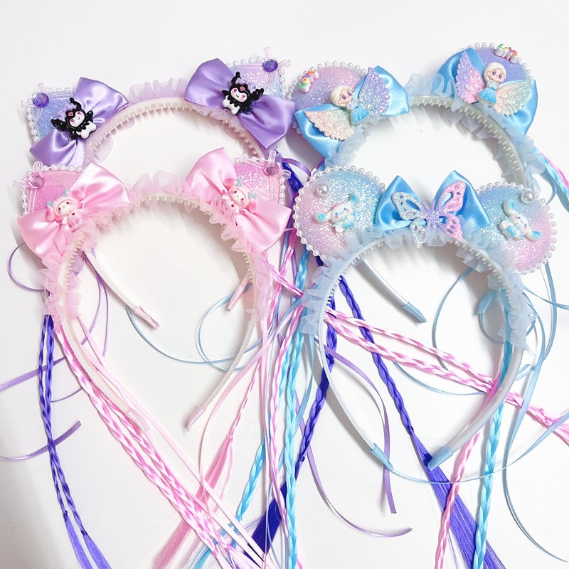 Vaikų plaukų juostelė su princesės karūna ir pintomis sruogomis, rankų darbo iš plastiko/rezino