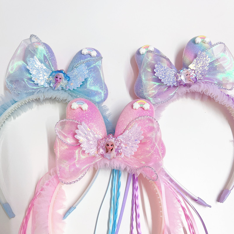 Vaikų plaukų juostelė su princesės karūna ir pintomis sruogomis, rankų darbo iš plastiko/rezino