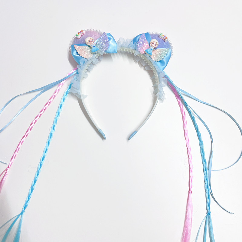 Vaikų plaukų juostelė su princesės karūna ir pintomis sruogomis, rankų darbo iš plastiko/rezino