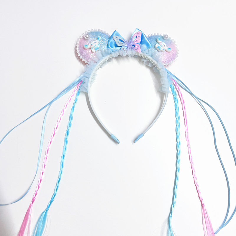 Vaikų plaukų juostelė su princesės karūna ir pintomis sruogomis, rankų darbo iš plastiko/rezino