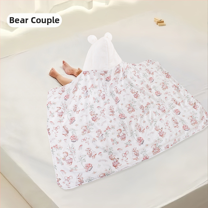 Koralinio fliso kūdikių vonios rankšluostis su gobtuvu, sugeria ir greitai džiūsta, 500–800 g, visiems sezonams, animacinio stiliaus