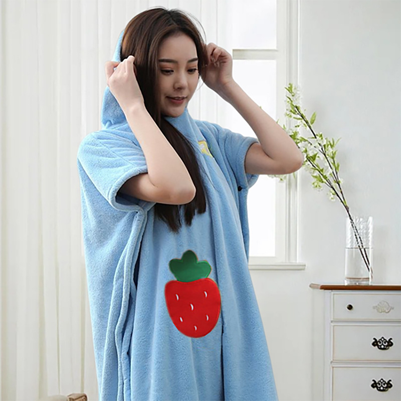 Възрастен плажен халат-капе с качулка, защита от слънцето, коралов флис и полиестер (Пролет • Женски • Тегло 420 g)