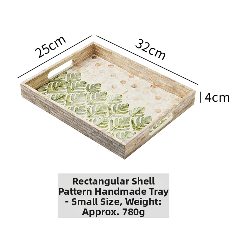 Nordinio stiliaus padėklas vaisiams su jūros kriauklių motyvu ir šilko gėlių medžiaga – dekoratyvinis serviravimo ir parodoms padėklas