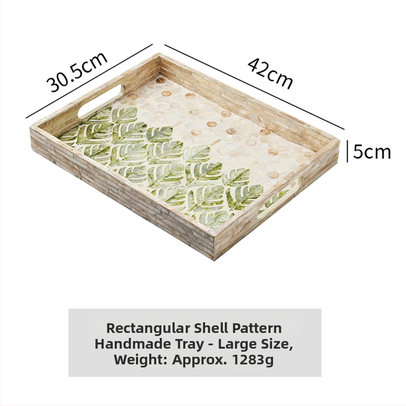 Nordinio stiliaus padėklas vaisiams su jūros kriauklių motyvu ir šilko gėlių medžiaga – dekoratyvinis serviravimo ir parodoms padėklas