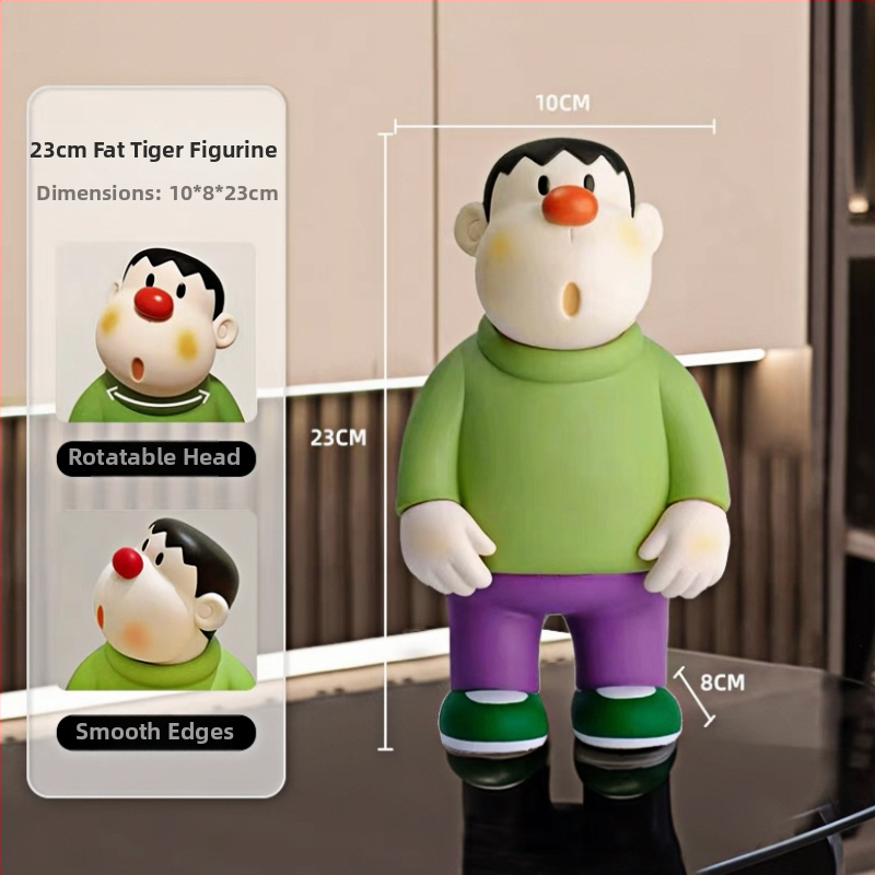 Vinilinis tigro figūrė – rankų darbo, su pakreipta galva, Šiaurės stiliaus dekoras biurui, svetainei ar įėjimui (Prekės ženklas: Happy Creation Society)