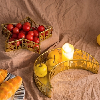 Dzelzs dekoratīvs trauks ar zvaigznes un mēness motīviem, rokām darināts, aerosola apdare, FR-007, XJFR