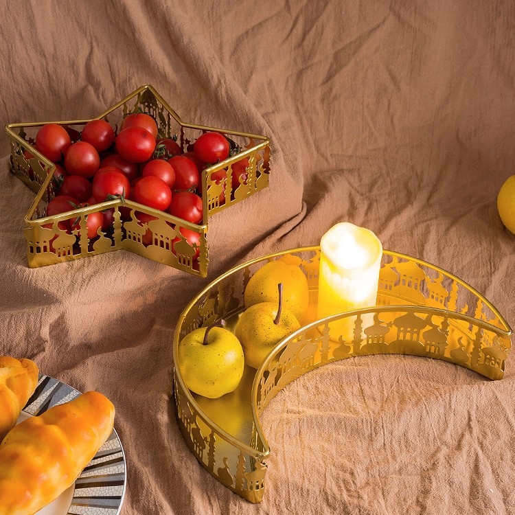 Dzelzs dekoratīvs trauks ar zvaigznes un mēness motīviem, rokām darināts, aerosola apdare, FR-007, XJFR