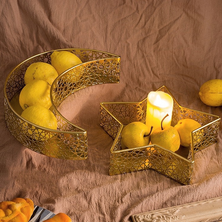 Dzelzs dekoratīvs trauks ar zvaigznes un mēness motīviem, rokām darināts, aerosola apdare, FR-007, XJFR