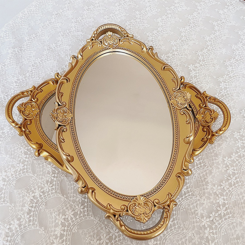 Retro Eiropas stila spoguļots uzglabāšanas trauks rotaslietām un kosmētikai, plastmasas izgatavots; Pan Shu Craft zīmols; piemērots kā personīgs dāvinājums.