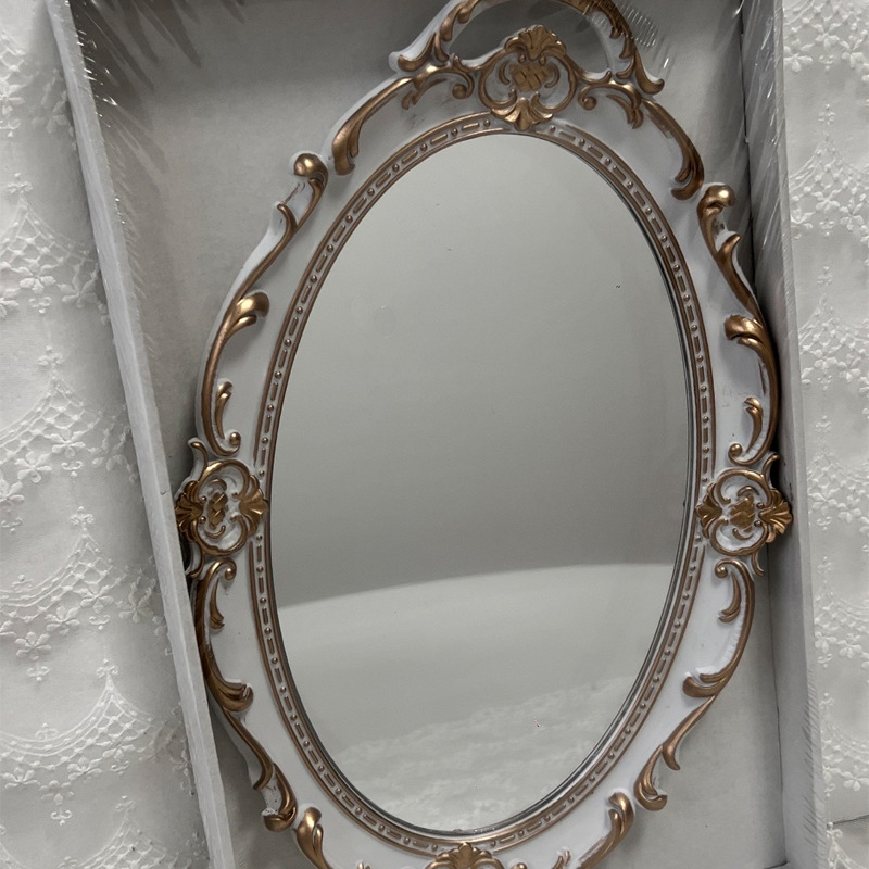 Retro Eiropas stila spoguļots uzglabāšanas trauks rotaslietām un kosmētikai, plastmasas izgatavots; Pan Shu Craft zīmols; piemērots kā personīgs dāvinājums.