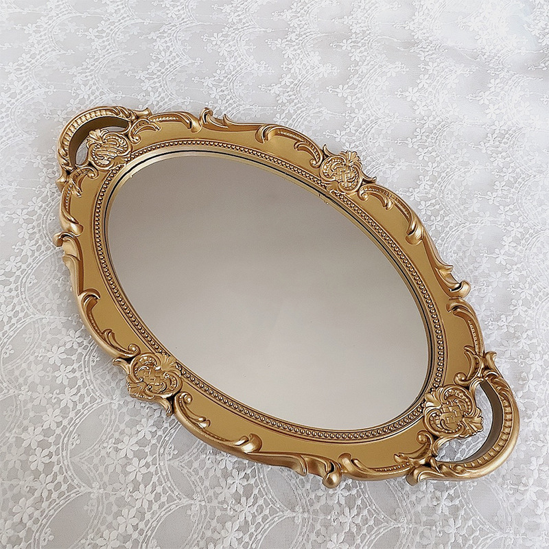 Retro Eiropas stila spoguļots uzglabāšanas trauks rotaslietām un kosmētikai, plastmasas izgatavots; Pan Shu Craft zīmols; piemērots kā personīgs dāvinājums.