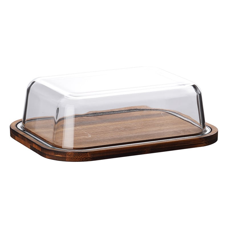 Stikla sviesta uzglabāšanas trauks ar vāciņu, kvadrātformas, termiski izturīgs stikls, gaišs grezns stils, nav piemērots mikroviļņu krāsnij