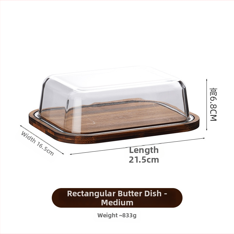 Stikla sviesta uzglabāšanas trauks ar vāciņu, kvadrātformas, termiski izturīgs stikls, gaišs grezns stils, nav piemērots mikroviļņu krāsnij