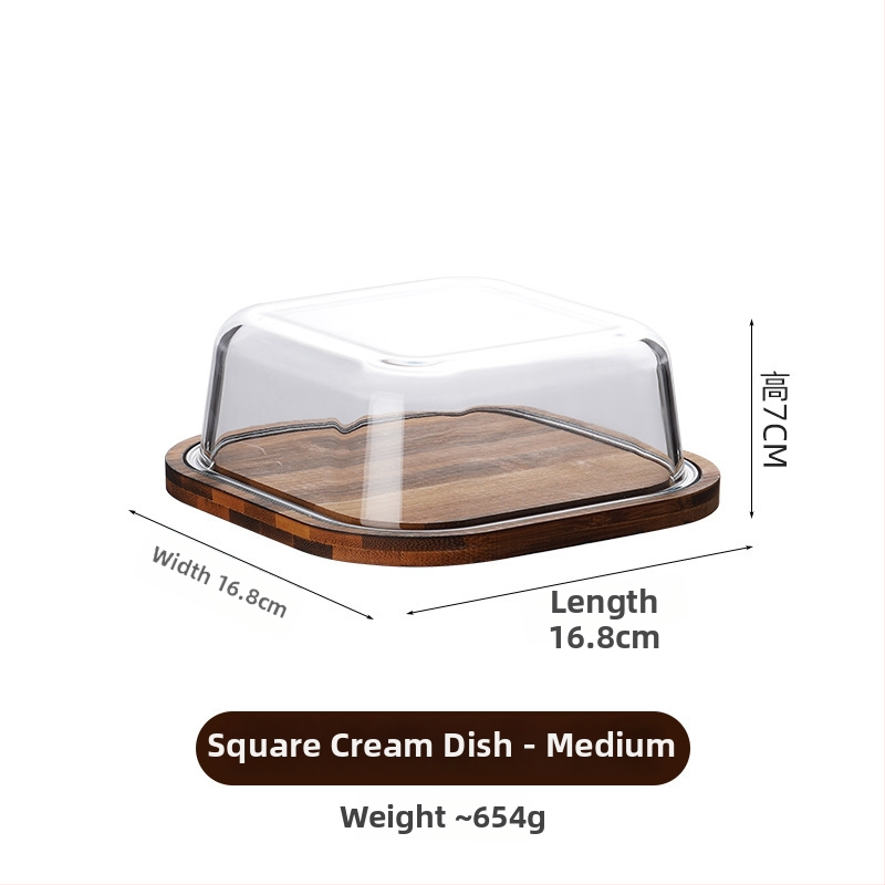 Stikla sviesta uzglabāšanas trauks ar vāciņu, kvadrātformas, termiski izturīgs stikls, gaišs grezns stils, nav piemērots mikroviļņu krāsnij