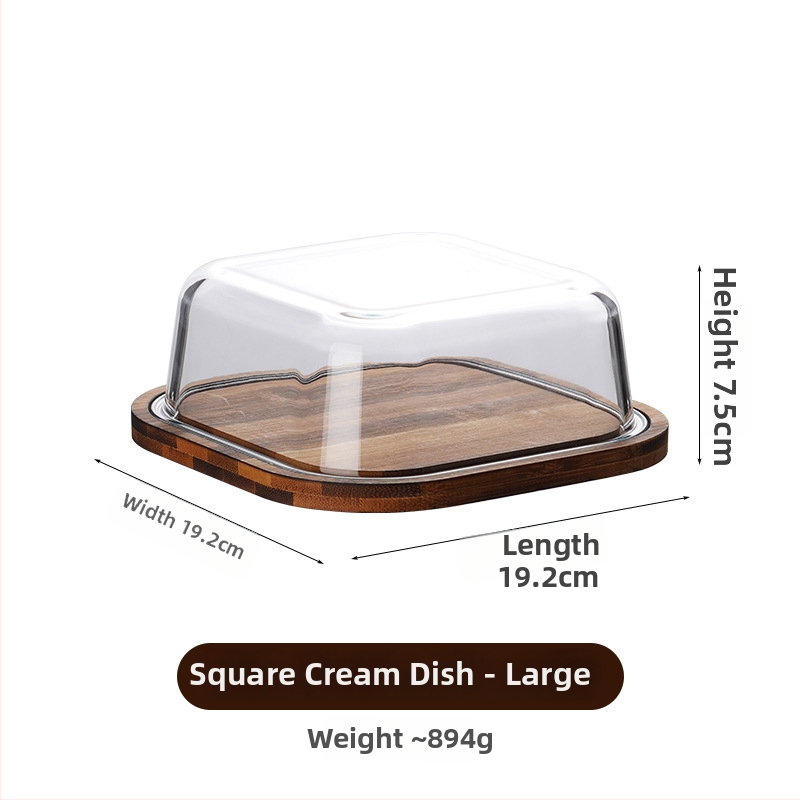 Stikla sviesta uzglabāšanas trauks ar vāciņu, kvadrātformas, termiski izturīgs stikls, gaišs grezns stils, nav piemērots mikroviļņu krāsnij