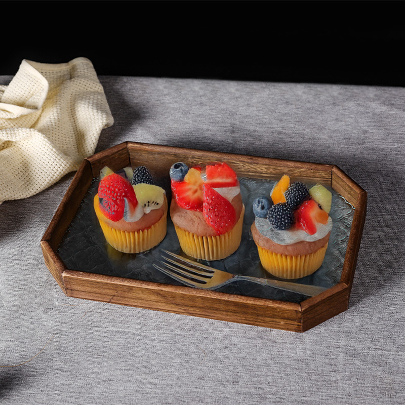 Dekoratīvā plāksnīte ar Begoniju no koka un stikla (Materiāls: koks+stikls; Stils: mūsdienīgs minimālisms; Piemērošana: mājas dekors, kafijas galdiņa uzglabāšana)