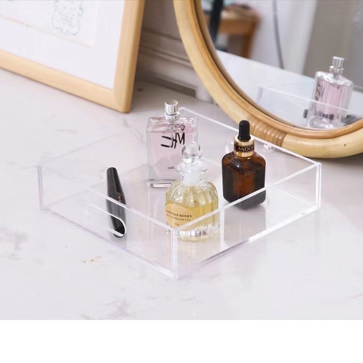 taisnstūra akrila trauks augļiem, tējai un kosmētikai uzglabāšanai — gaišā luksusa stila, pielāgota apstrāde