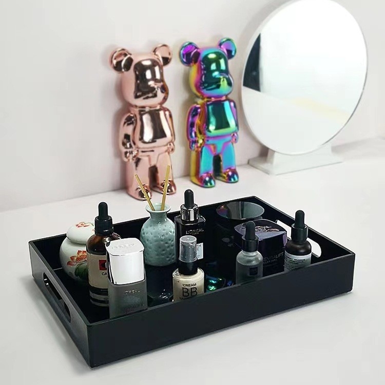 taisnstūra akrila trauks augļiem, tējai un kosmētikai uzglabāšanai — gaišā luksusa stila, pielāgota apstrāde