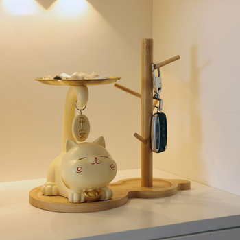 Atslēgu trauks ar laimīgās kaķes motīvu - rezīns, vienkāršs un mūsdienīgs stils, pielāgojama dekorācija