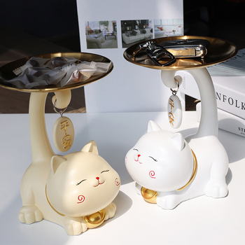 Atslēgu trauks ar laimīgās kaķes motīvu - rezīns, vienkāršs un mūsdienīgs stils, pielāgojama dekorācija