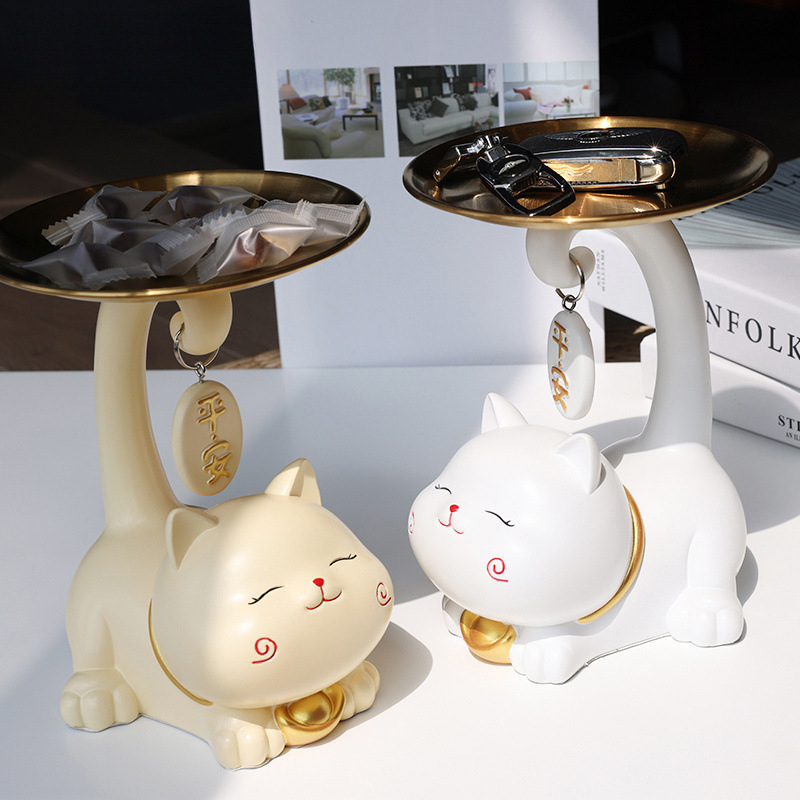 Atslēgu trauks ar laimīgās kaķes motīvu - rezīns, vienkāršs un mūsdienīgs stils, pielāgojama dekorācija