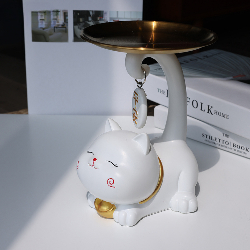 Atslēgu trauks ar laimīgās kaķes motīvu - rezīns, vienkāršs un mūsdienīgs stils, pielāgojama dekorācija